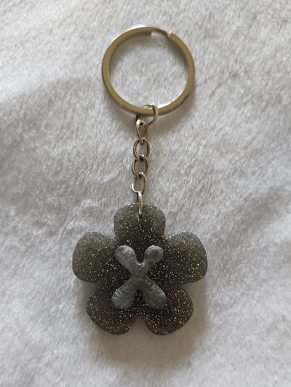 Silver Glitter Flower Keychain Charm with Initial X